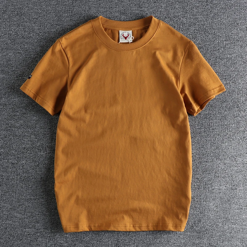 Summer New American Retro Short-sleeved O-neck Solid Color T-shirt Men's Fashion Simple 100% Cotton Washed Casual Sport Tops - Image 3