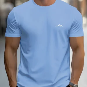 Men's summer 100% pure cotton fashionable casual sports loose mountain print round neck short sleeved T-shirt top