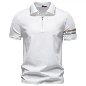 Men's Summer New Lapel Zip Embroidered Polo Shirt Business Casual Soft Breathable Lightweight Stylish Casual Short Sleeve Tops