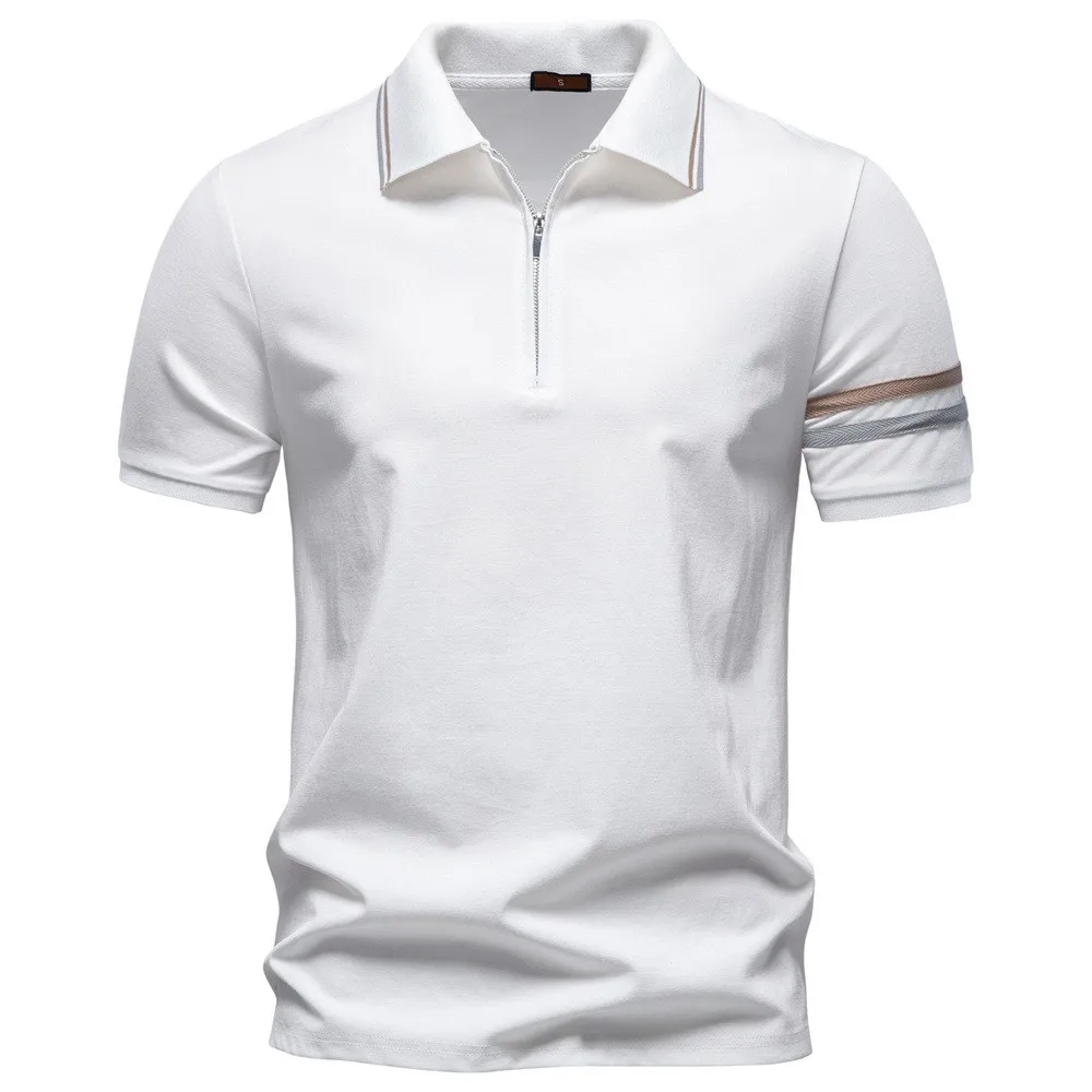 Men's Summer New Lapel Zip Embroidered Polo Shirt Business Casual Soft Breathable Lightweight Stylish Casual Short Sleeve Tops