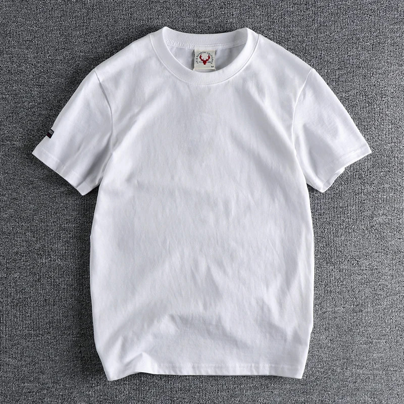 Summer New American Retro Short-sleeved O-neck Solid Color T-shirt Men's Fashion Simple 100% Cotton Washed Casual Sport Tops - Image 2