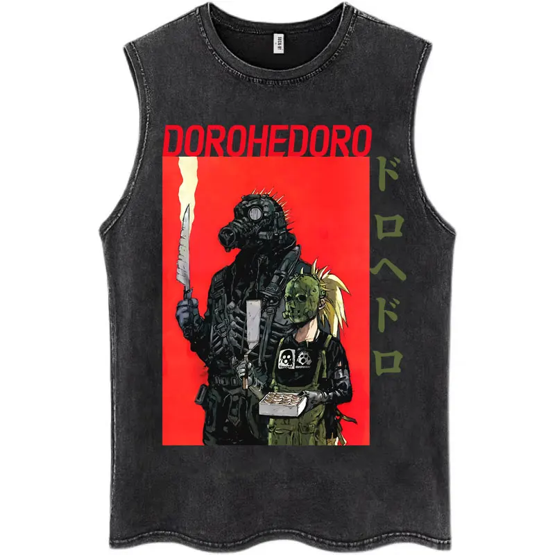 Japanese Anime Dorohedoro Pattern Washed Tank Tops Men Women 100% Cotton Fashion Manga Sleeveless T Shirt Casual Loose T-shirts - Image 6
