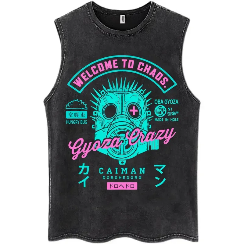 Japanese Anime Dorohedoro Pattern Washed Tank Tops Men Women 100% Cotton Fashion Manga Sleeveless T Shirt Casual Loose T-shirts - Image 5