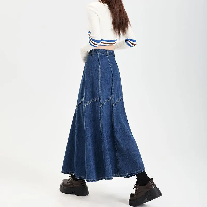 Women Blue A-line Denim Skirt Vintage Aesthetic Y2k Patchwork New Jean Skirt Harajuku Korean Cowboy Skirts 2000s Clothes Summer - Image 4