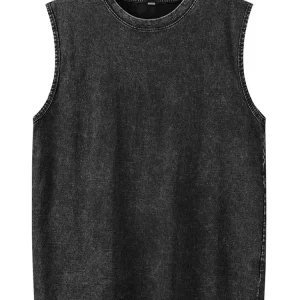 2026 Summer New cotton Men's Washed Cotton Tank Tops Muscle Gym Sleeveless Workout T Shirts Running Beach Loose Tees