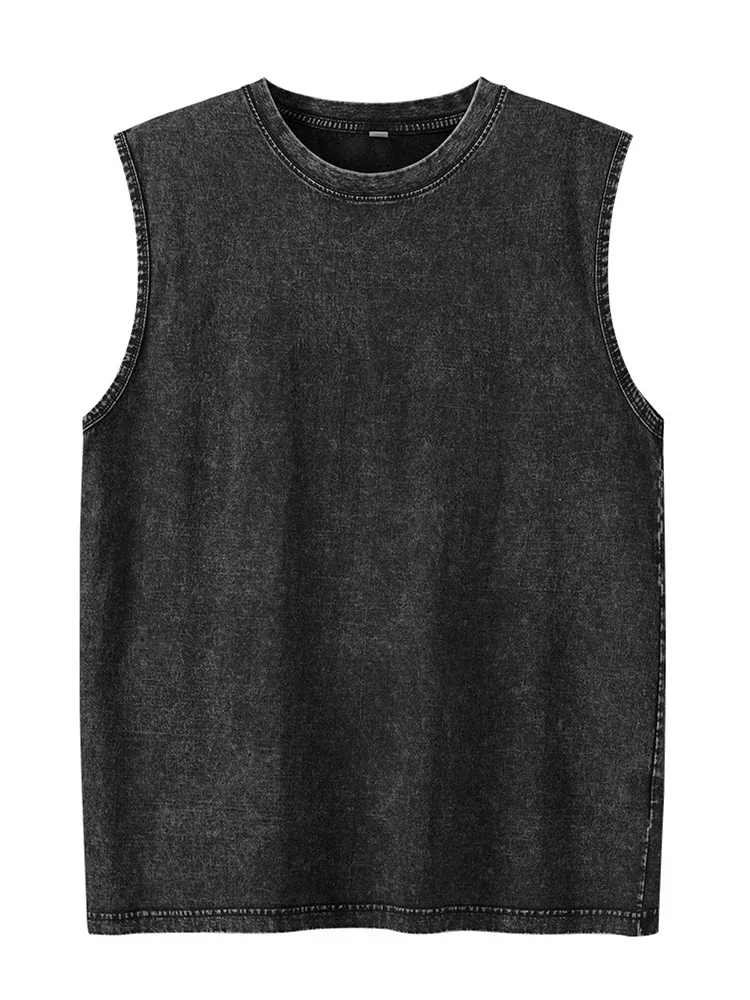2026 Summer New cotton Men's Washed Cotton Tank Tops Muscle Gym Sleeveless Workout T Shirts Running Beach Loose Tees