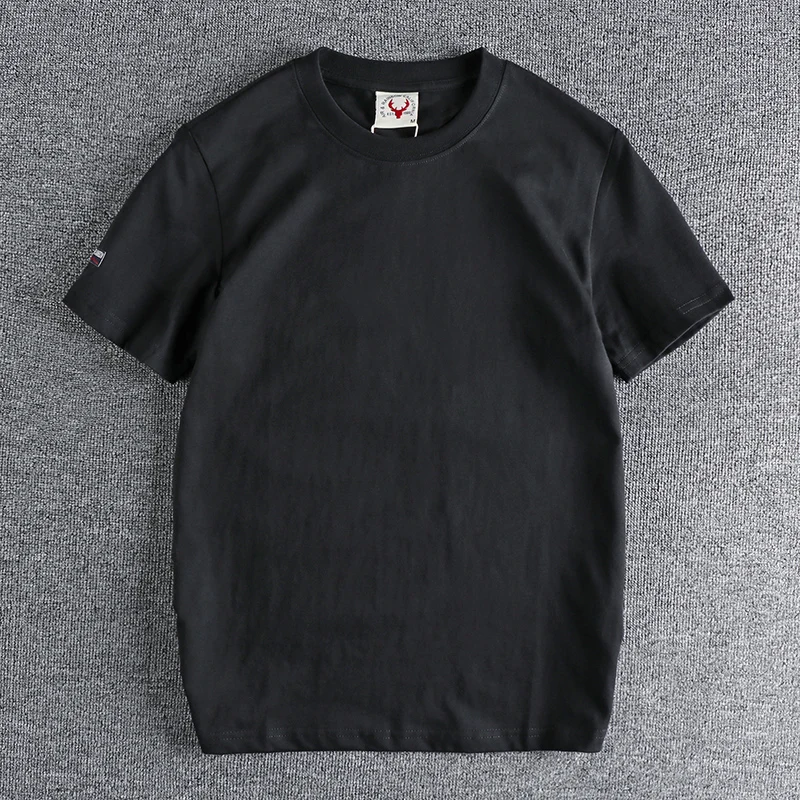 Summer New American Retro Short-sleeved O-neck Solid Color T-shirt Men's Fashion Simple 100% Cotton Washed Casual Sport Tops