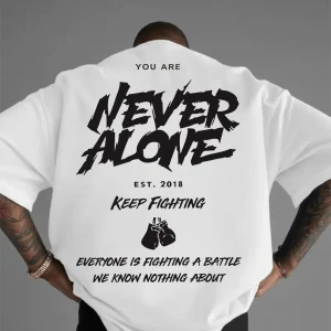 Men's Motivational Never Alone Boxing Graphic T-Shirt Soft Breathable Fabric Regular Fit Casual Tee Inspirational Quote EST