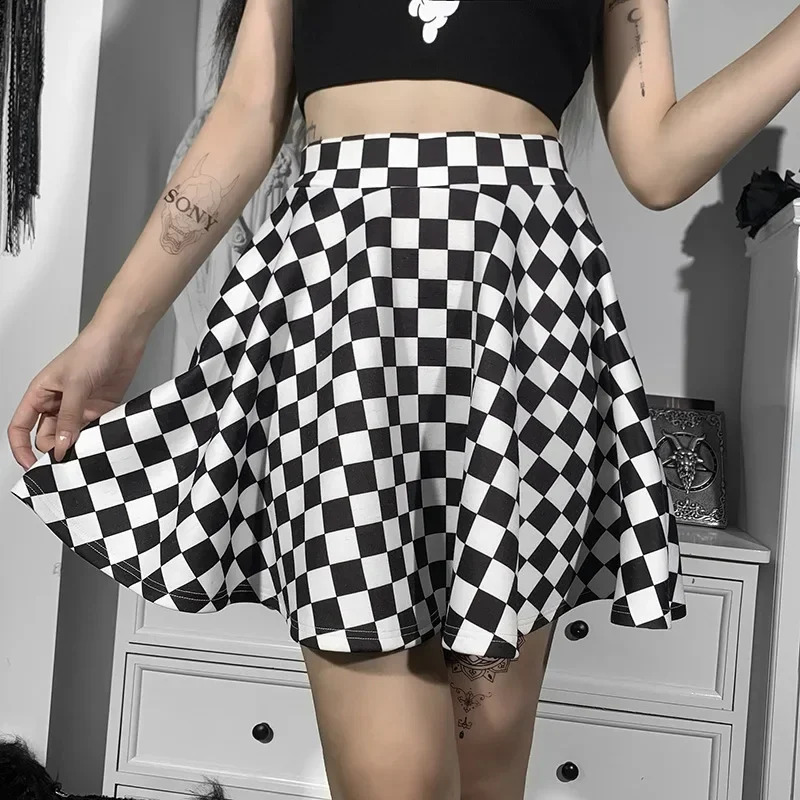 Sexy High Waist Over skirt In Summer Sexy Gothic Y2k Harajuku Dark Girl Contrast Plaid Stitching Skirt - Image 5