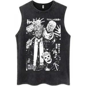 Japanese Anime Dorohedoro Pattern Washed Tank Tops Men Women 100% Cotton Fashion Manga Sleeveless T Shirt Casual Loose T-shirts