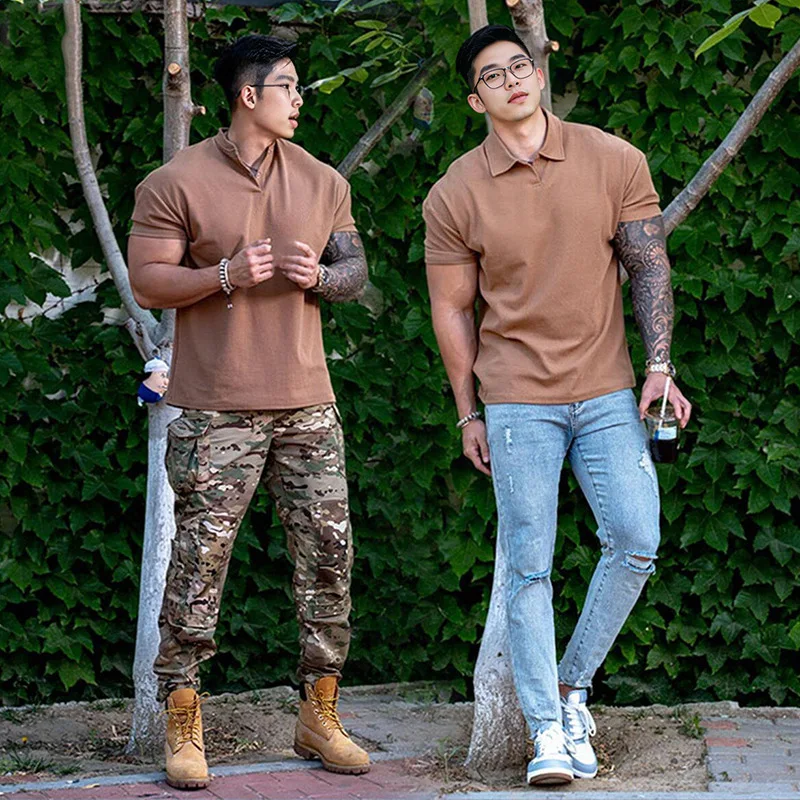 2025 Summer Simple Solid-color Chinese Polo Henry Collar Sporty Casual Breathable And Fitness Short-sleeved T-shirt With Cuffs - Image 2