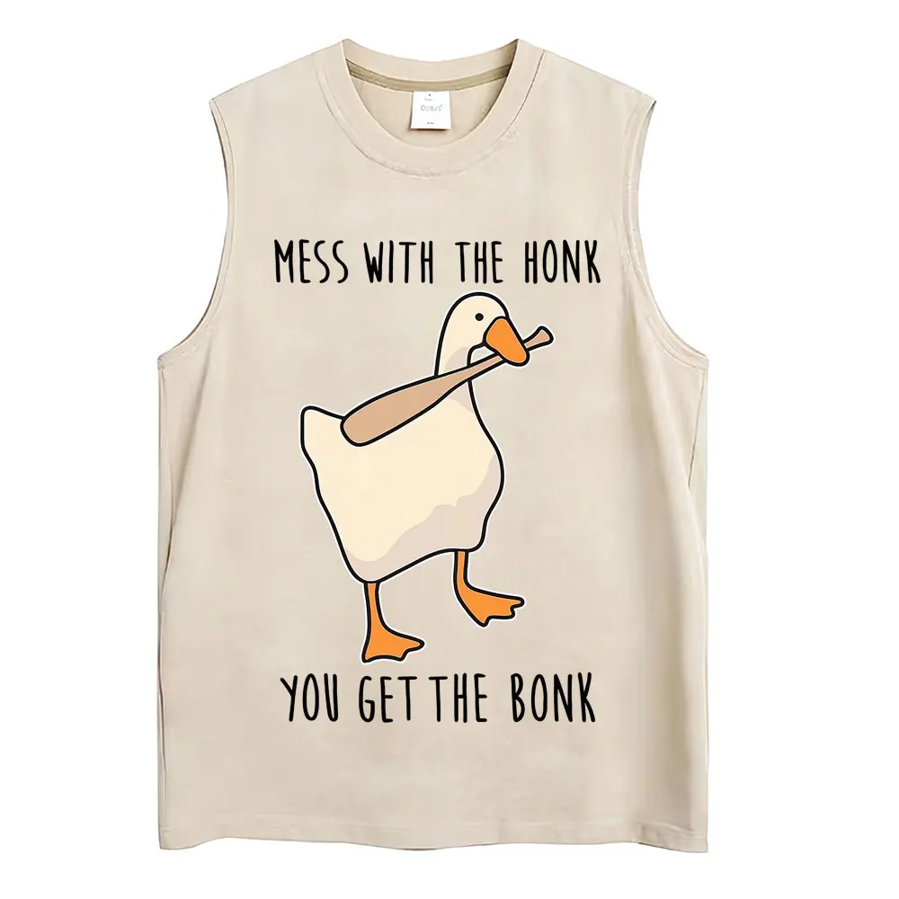 Washed Funny Goose Tank Tops Mess with The Honk You Get The Bonk Graphic T Shirts Vintage Unisex Loose Cotton Sleeveless Vests - Image 4