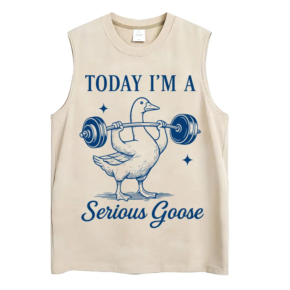 Washed Funny Goose Tank Tops Mess with The Honk You Get The Bonk Graphic T Shirts Vintage Unisex Loose Cotton Sleeveless Vests - Image 2