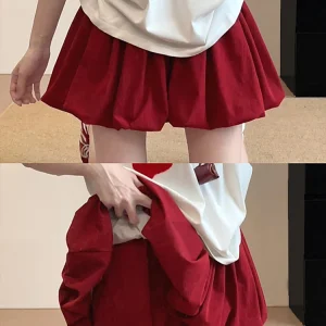 Red Petal Hem Bloom Skirt Women Summer Lightweight High Waist Flattering Fit Anti-Slip Lining Petite A-Line Mini Flowy Skirt