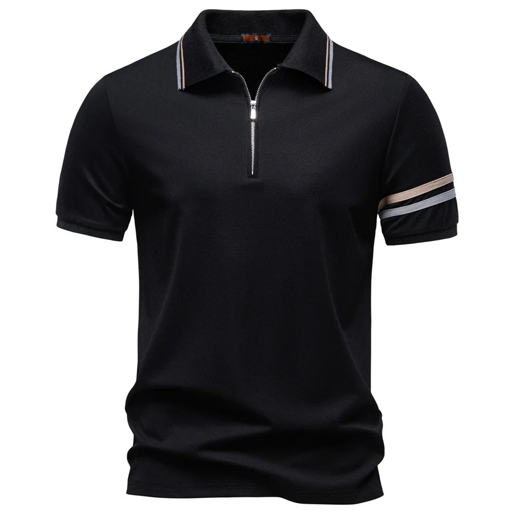 Men's Summer New Lapel Zip Embroidered Polo Shirt Business Casual Soft Breathable Lightweight Stylish Casual Short Sleeve Tops - Image 2
