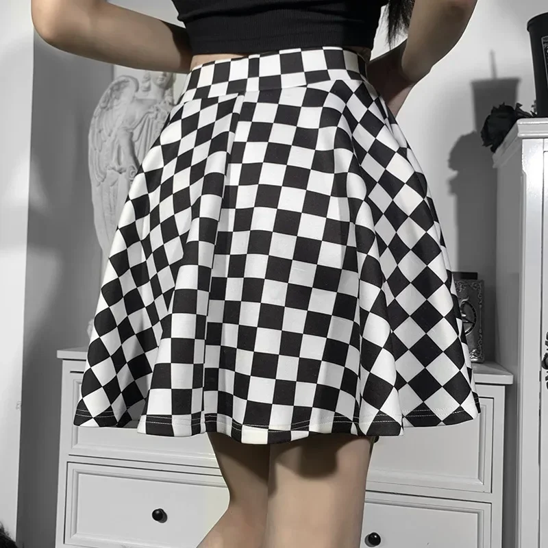 Sexy High Waist Over skirt In Summer Sexy Gothic Y2k Harajuku Dark Girl Contrast Plaid Stitching Skirt - Image 4