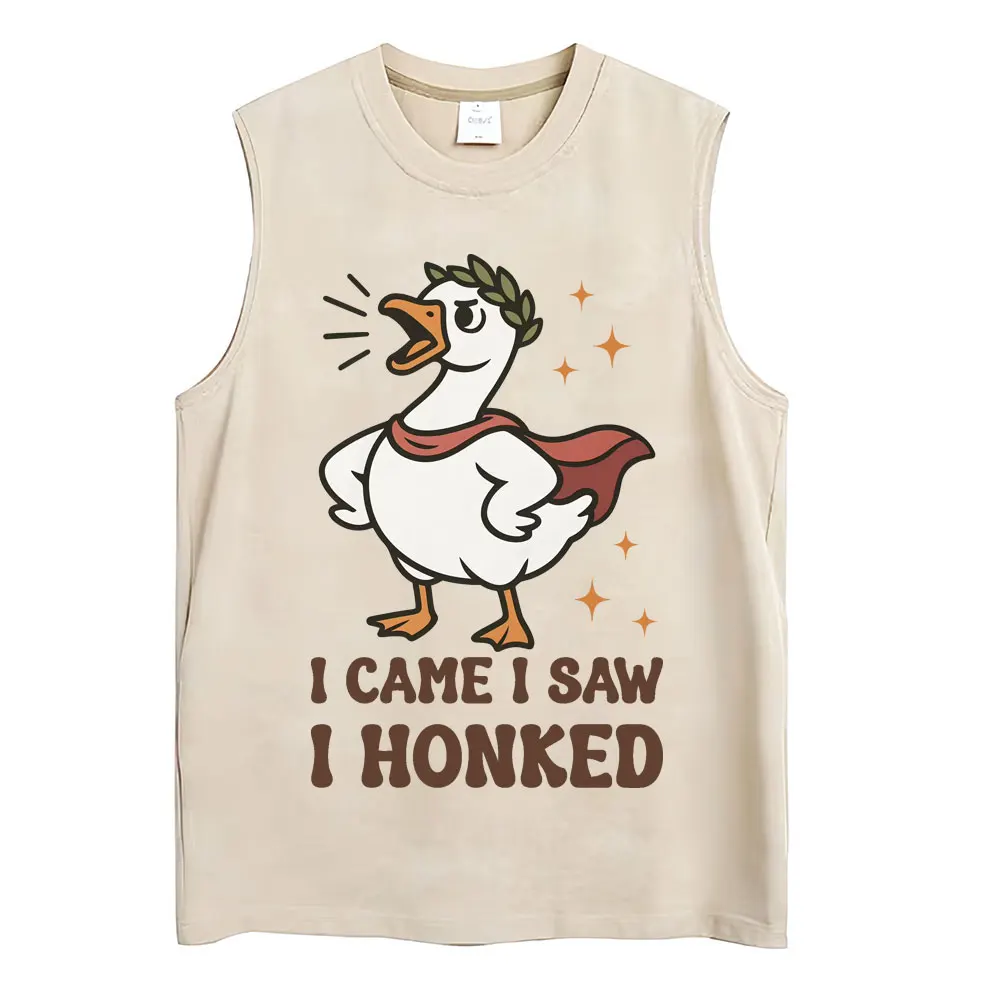 Washed Funny Goose Tank Tops Mess with The Honk You Get The Bonk Graphic T Shirts Vintage Unisex Loose Cotton Sleeveless Vests - Image 5