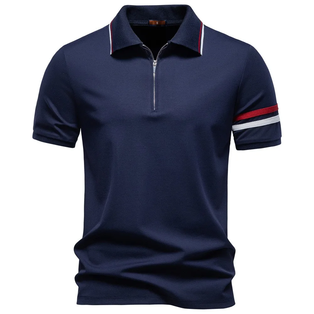 Men's Summer New Lapel Zip Embroidered Polo Shirt Business Casual Soft Breathable Lightweight Stylish Casual Short Sleeve Tops - Image 3