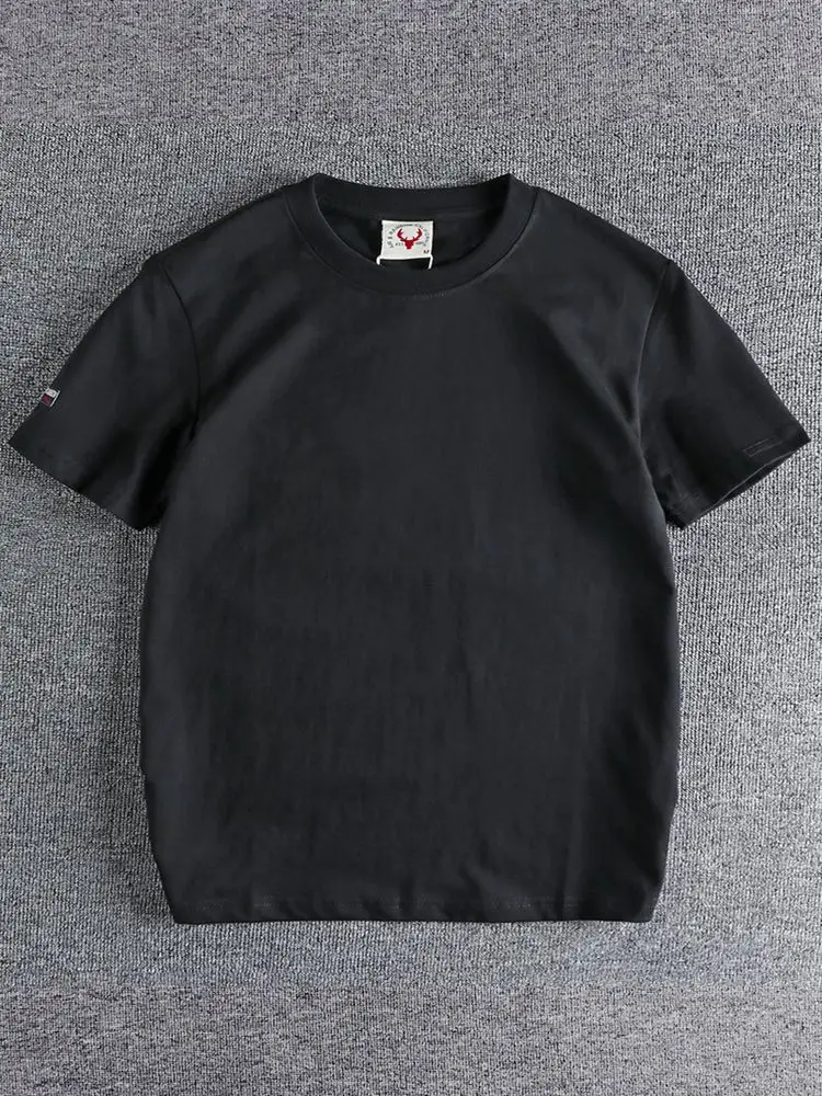 Summer New American Retro Short-sleeved O-neck Solid Color T-shirt Men's Fashion Simple 100% Cotton Washed Casual Sport Tops - Image 6