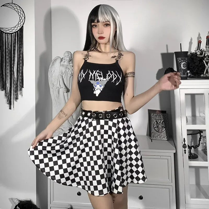 Sexy High Waist Over skirt In Summer Sexy Gothic Y2k Harajuku Dark Girl Contrast Plaid Stitching Skirt - Image 2