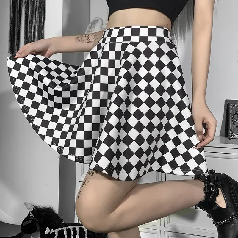 Sexy High Waist Over skirt In Summer Sexy Gothic Y2k Harajuku Dark Girl Contrast Plaid Stitching Skirt - Image 6