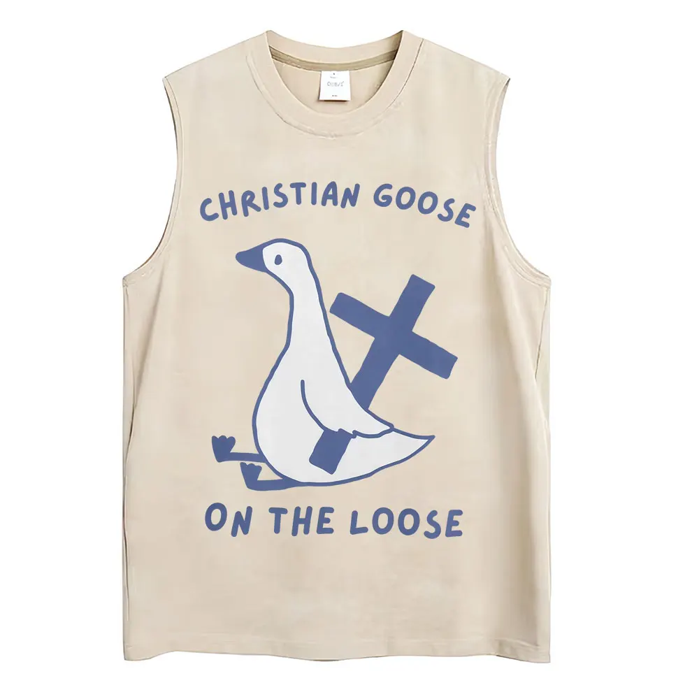 Washed Funny Goose Tank Tops Mess with The Honk You Get The Bonk Graphic T Shirts Vintage Unisex Loose Cotton Sleeveless Vests - Image 6