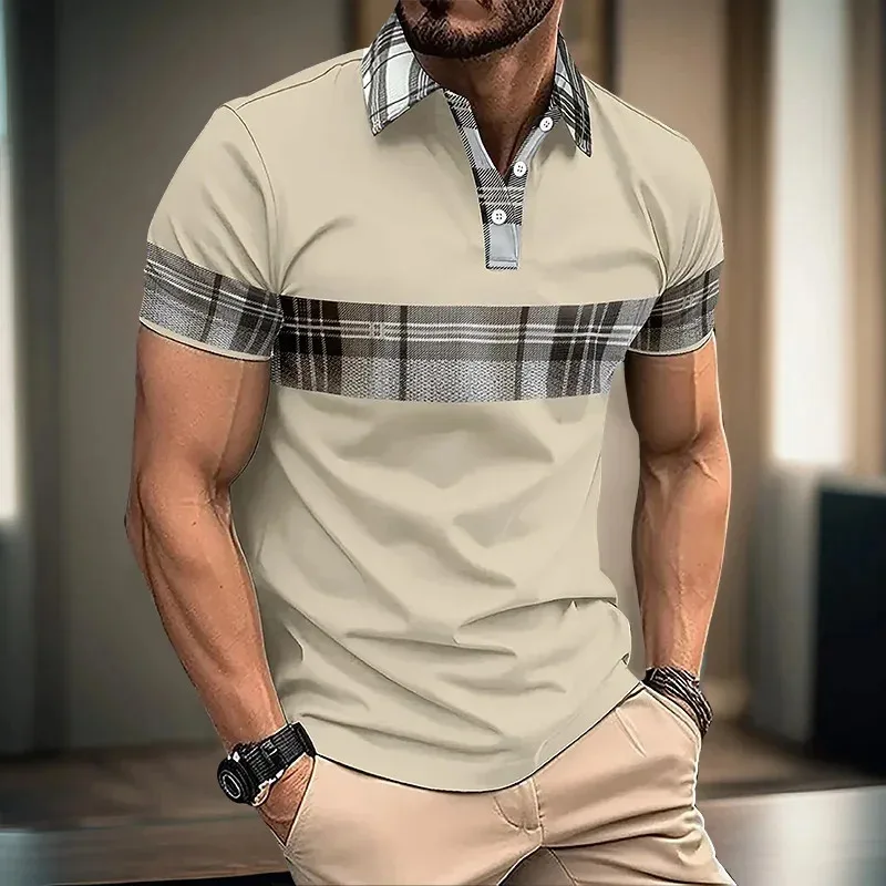 Men's striped Polo shirt, 3D printed color T-shirt, oversized casual loose, street sporty lapel top, summer - Image 4