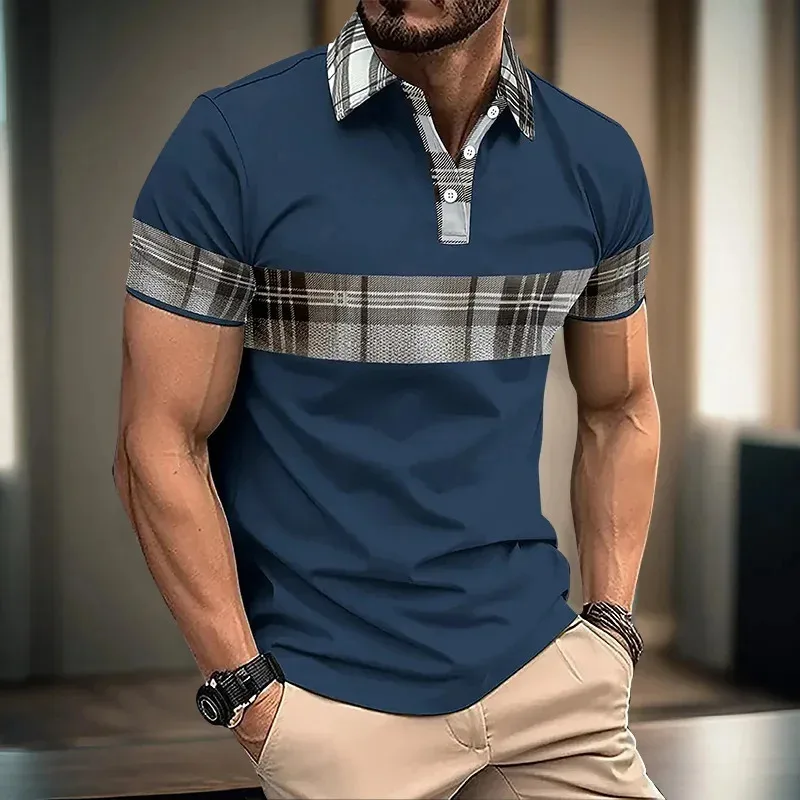 Men's striped Polo shirt, 3D printed color T-shirt, oversized casual loose, street sporty lapel top, summer - Image 3