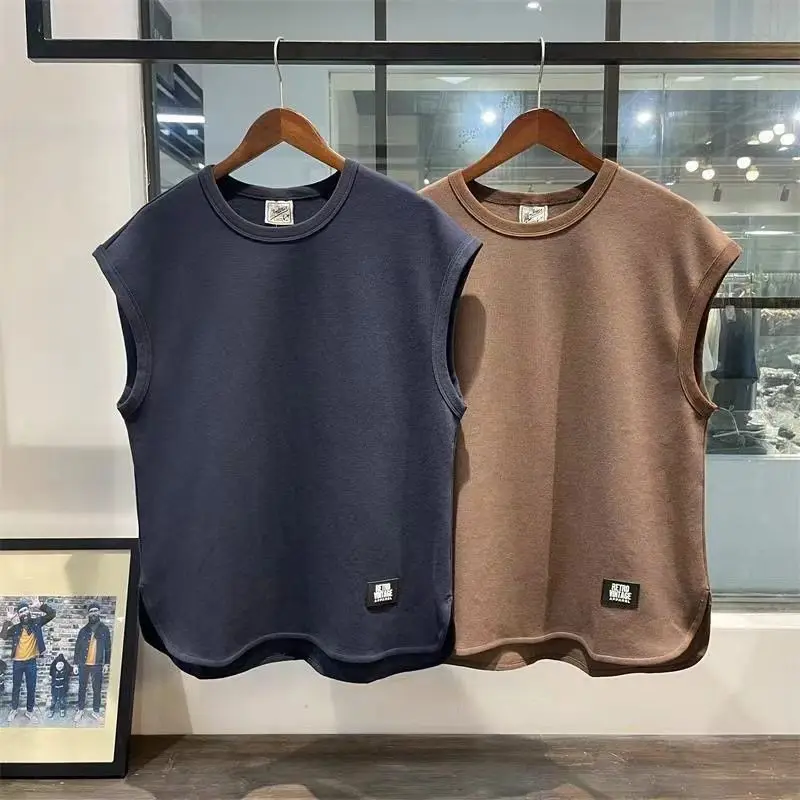 American retro sleeveless T-shirt men loose and fashionable loose and versatile solid color vest top - Image 5