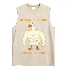 Washed Funny Goose Tank Tops Mess with The Honk You Get The Bonk Graphic T Shirts Vintage Unisex Loose Cotton Sleeveless Vests