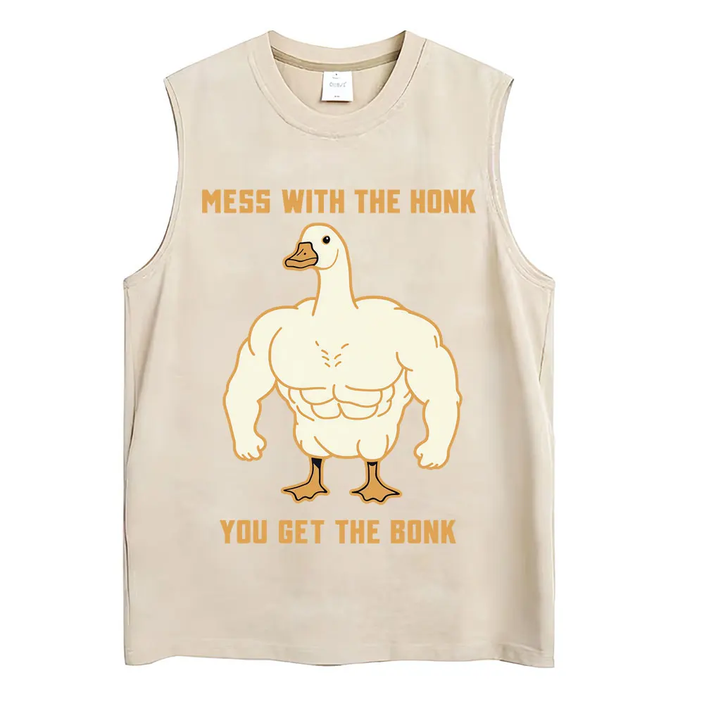 Washed Funny Goose Tank Tops Mess with The Honk You Get The Bonk Graphic T Shirts Vintage Unisex Loose Cotton Sleeveless Vests